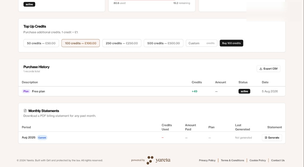 Purchase history and monthly statements