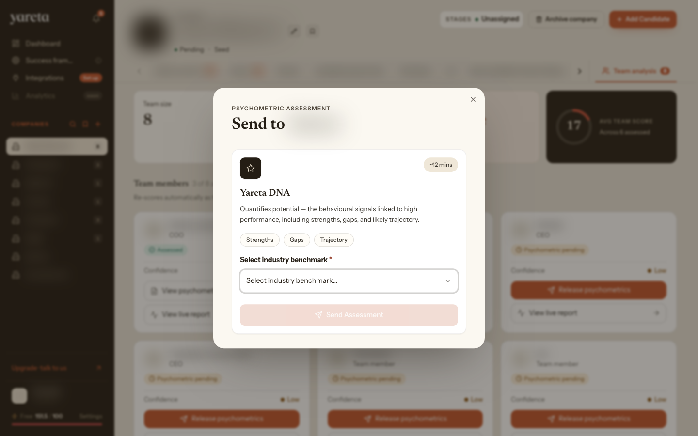 Send assessment modal