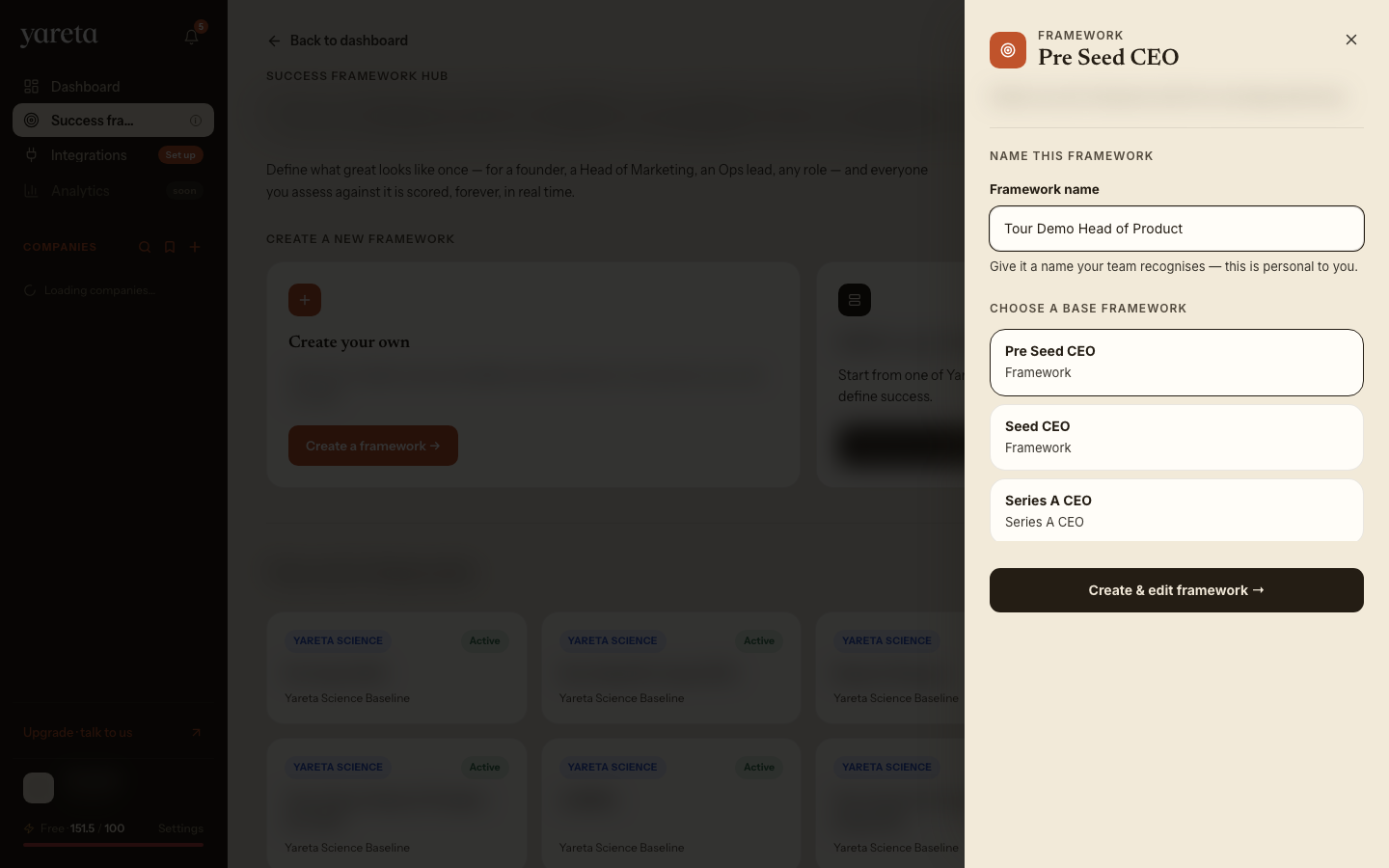 Create framework — name and base template