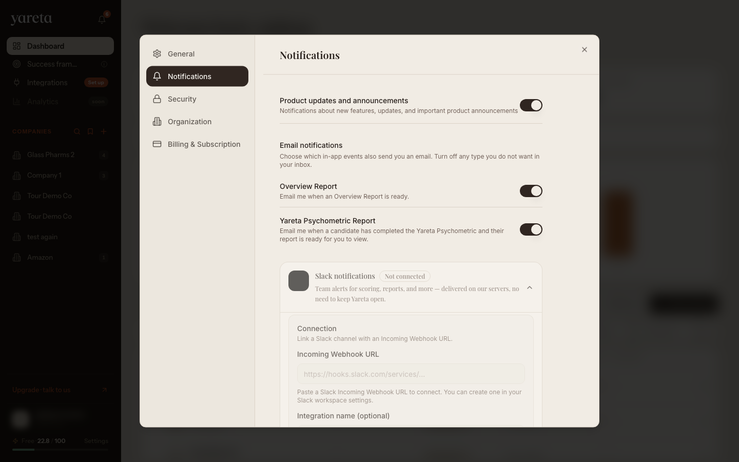Settings — Notifications